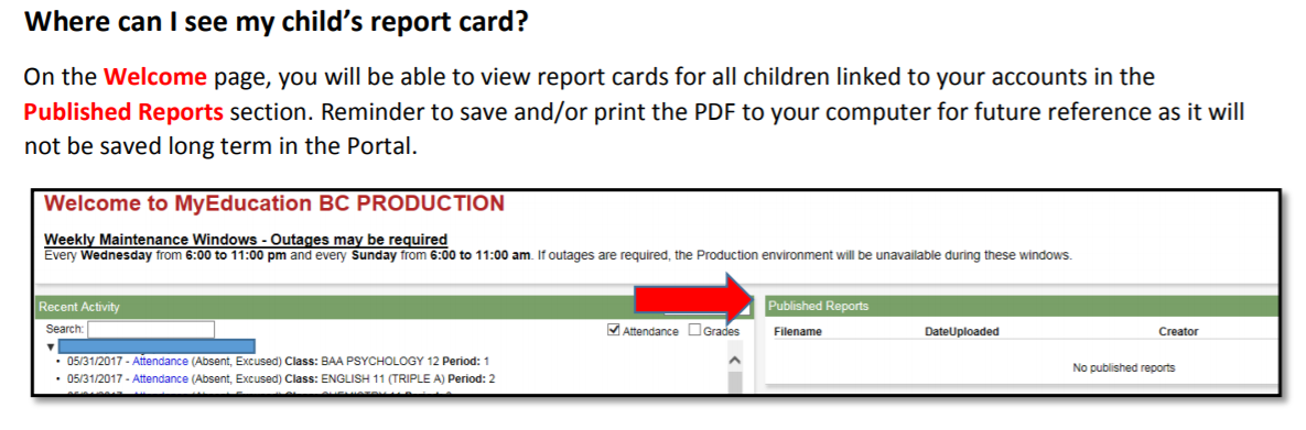 screenshot of where the report cards will be located on the main page