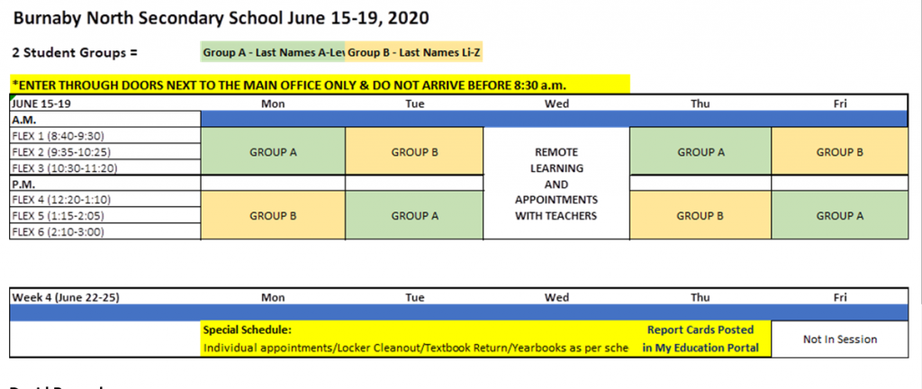 The cohort schedule for Jun 15-19, 2020