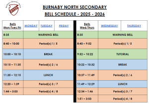 Bell Schedule for 2025-2026