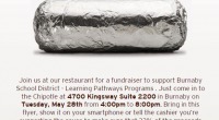 On Tuesday, May 28th from 4:00 – 8:00 the Burnaby School District with be hosting a fundraiser at Chipotle Metrotown to raise funds for our Learning Pathways Programs.   Each year, […]