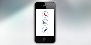 Smartphone with call, email, and write icons